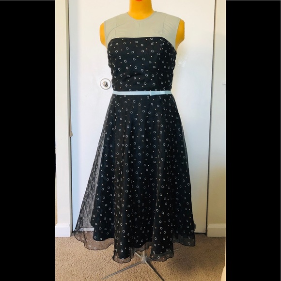 ABC Evening Allen Schwartz Party Dress size 12 Embroidered Dots Strapless flowy - Picture 1 of 12